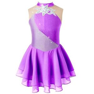 NUOYIXUAN Gymnastiekpak voor meisjes, mouwloos, met patches, glanzend, bloemmotief, kunstschaatsen, balletkleding, danskleding (paars, 14)