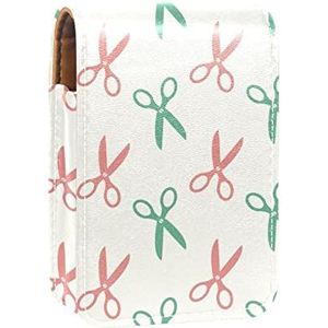 Gepersonaliseerde Lipstick Case Draagbare Make-up Tas Cosmetische Pouch Lippenstift Houder Make-up Organizer groene en roze schaar, Meerkleurig, 9.5x2x7 cm/3.7x0.8x2.7 in