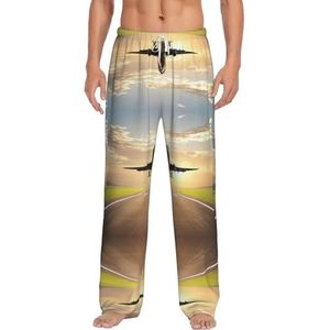 Vliegtuig Heren Lange Lounge Wear Broek Nachtkleding Pyjama Bottoms Nachtkleding Met Zakken En Trekkoord, Wit, S