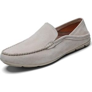 Loafers for Mannen Ronde Neus Suède Vamp Schort Teen Loafer Schoenen Antislip Antislip Lichtgewicht Klassieke Slip-on (Color : Beige, Size : 41 EU)
