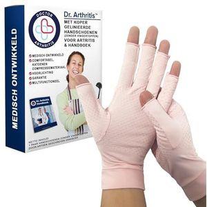 Dr. Arthritis Artritis koperen compressiehandschoenen voor dames en heren, carpaal tunnelhandschoenen, handbrace voor artritis, pijn en ondersteuning (roze, X-Large)