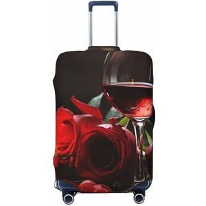 NONHAI Reisbagage Cover Protector Rode Rose Wijnglas en Kaars Koffer Cover Wasbare Elastische Koffer Protector Anti-Kras Koffer Cover Past 45-32 Inch Bagage, Zwart, S