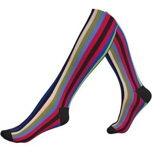 DEXNEL Gekleurde Sokken van de Strepen Verticale Compressie voor Mannen Vrouwen 20-30 Mmhg Compressie Sokken Voor Sportsteun Sokken, 2 Zwart-2, Eén Maat