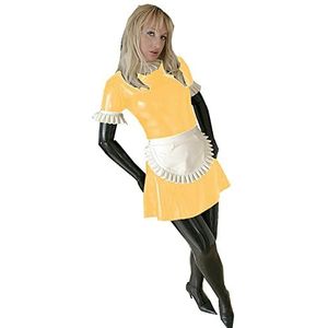 Sissy Cosplay Anime Clubwear Lange Puff Mouw Jurk Wetlook Latex Servant Uniform Zwart-wit Schort Sexy Lolita Maid Jurken, Geel, XXXL