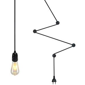 Hanglamp fitting met plug-in, vintage stijl hanglamp KIT E27 lamphouder verlaagde plafondverlichting zwart 400cm gevlochten kabel