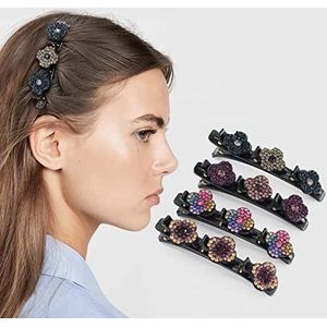 Gevlochten haarspeldjes voor vrouwen, satijnen haarbanden, sprankelende kristallen steen, 4 stuks 4 kleuren strass haarclips, gevlochten haarclip met strass steentjes voor meisje