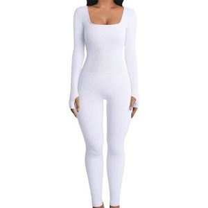 Sportjumpsuit met lange mouwen, Workout-jumpsuit met lange mouwen, Bodycon jumpsuit met lange mouwen en vierkante hals, Volledige bodysuits voor dames, bodysuit met lange mouwen