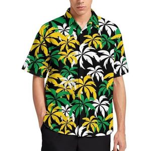 Palmbomen in Jamaica Kleuren Zomer Heren Shirts Casual Korte Mouw Button Down Blouse Strand Top met Zak XL