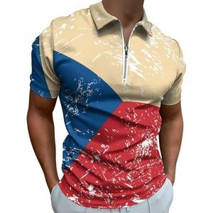 Tsjechische Retro Vlag Half Zip-up Polo Shirts Voor Mannen Slim Fit Korte Mouw T-shirt Sneldrogende Golf Tops Tees 6XL