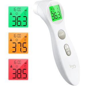 Femometer Hoofdthermometer voor baby's, kinderen en volwassenen, contactloos koortsthermometer met koortsalarm, 1 s onmiddellijk nauwkeurige meetwaarde, wit