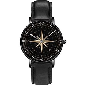Kompas Rose Zwart Klassieke Patroon Horloges Persoonlijkheid Business Casual Horloges Mannen Vrouwen Quartz Analoge Horloges, Zwart