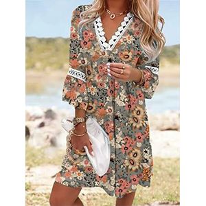 JELID Maxi jurken voor vrouwen zomer, kanten jurk, patchwork jurk, zonnebloemprint, XXL, zomerjurken