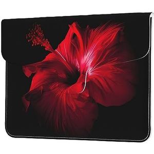 Rode Hibiscus Bloemen Print Lederen Laptop Sleeve Case Waterdichte Computer Cover Tas Voor Vrouwen Mannen