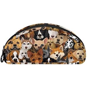Etui Halve cirkel Briefpapier Pen Bag Pouch Holder Case Diverse Honden Hoofd Patroon Verf, Multi kleuren, 19.5x4x8.8cm/7.7x1.6x3.5in, Make-up zakje