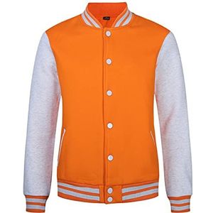 Heren College Jacket Baseball Sportjack Sweatjack Bomberjack voor heren, overgangsjas, gewatteerd college-jack, opstaande kraag, pilotenjack met zakken (Oranje,L)