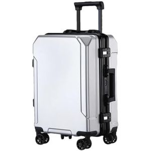 Reisbagage Mode Koffer Aluminium Frame Trolley Case voor Mannen en Vrouwen Cabine Koffer, Zilver (zwarte rand), 22