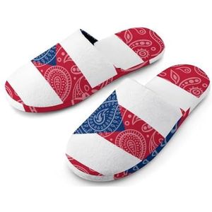 Paisley en Puerto Rico Vlag Volledige Print Dames Slippers Warme Anti-Slip Rubberen Zool Huisschoenen Voor Indoor Hotel 38-39_(7-8)