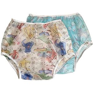 Herbruikbare wasbare waterdichte incontinente onderbroek, cover-up luier voor patiënten, ouderen, volwassen mannen en vrouwen, 2 verpakkingen (blauw en dinosaurussen, L)