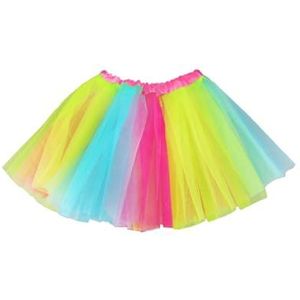 NYGGTYK 1 x regenboog-tule rok, zachte, pluizige tutu, neonfeestkleding voor meisjes, jaren 80-kinderkleding, danstutu met elastische band
