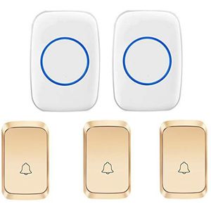 Draadloze deurbel Pakket van 5 draadloze deurbellen, waterdicht, 3T 2R, bereik van 300 m, 58 melodieën, 4 vol. LED, veelkleurig(Gold)