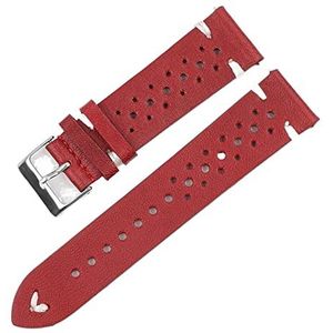 Chlikeyi Horlogebandje van echt poreus leer, ademend, 18-24 mm, handgemaakt, horlogeband, reservebandjes, Lijn rood-wit, 20 mm, strepen