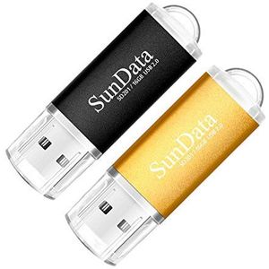 SunData USB-stick 16GB 2 stuks USB 2.0 Memory Stick Flash Drive Memory Stick, 16GB zwart, goud