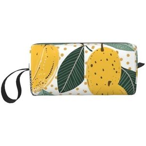 Make-up Tas Voor Vrouwen Avocado Cartoon Patroon Grote Capaciteit Cosmetische Zakken Draagbare Toilettas Reizen Opslag, Citroenblad patroon stippen, Eén maat