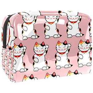 Leuke Japan Lucky Cats Kitty Roze Achtergrond Print Reizen Cosmetische Tas voor Vrouwen en Meisjes, Kleine Waterdichte Make-up Tas Rits Pouch Toiletry Organizer, Meerkleurig, 18.5x7.5x13cm/7.3x3x5.1in, Modieus