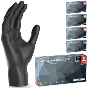 ARNOMED Latex wegwerphandschoenen S, zwart, poedervrij, 500 stuks, handschoenen voor eenmalig gebruik, verkrijgbaar in maat XS, S, M, L & XL