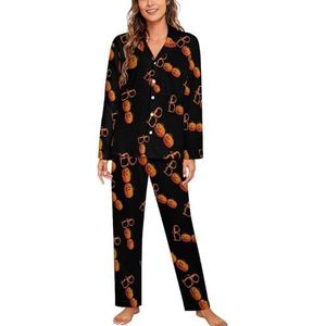 Halloween Boo Pompoen Vrouwen Lange Mouw Button Down Nachtkleding Zachte Nachtkleding Lounge Pyjama Set M