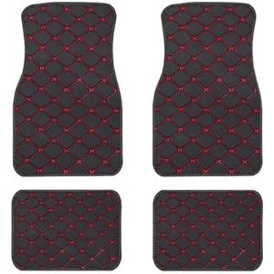 4 Stuks Auto Vloermatten Universeel Waterdicht Voor- En Achterin Volledige Set Tapijten Leren Auto Tapijt Accessoires Interieur Waterdicht Antislip Voetkussen(Black-Red)