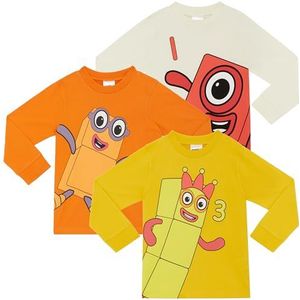 Numberblocks Unisex 3 Pack 100% gekamd katoen T-shirts met lange mouwen Tops, Meerkleurig, 4-5 jaar