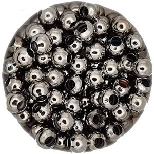 Metalen kralen, groot gat kralen, 3 mm, ongeveer 100 stuks, antraciet, rond met gat om te knutselen, leuke kralen, doe-het-zelf glitterkralen, sierkralen, kogels, tussenkralen, kralen