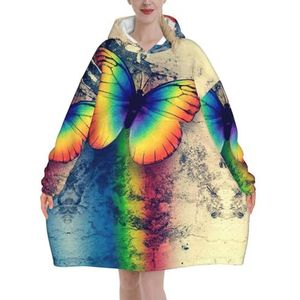 Oversized Regenboog Vlinder Hoodies Vrouwen Uk Pluizige Deken Hoodie Sherpa Vrouwen Fleece Draagbare Deken Mannen
