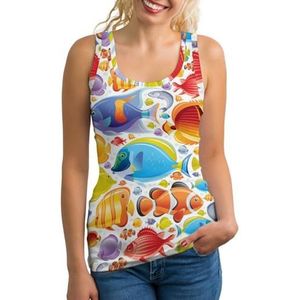 Ocean Shoal of Tropical Sea Fish Tanktop voor dames, mouwloos T-shirt, pullover, vest, atletisch, basic shirts, zomer bedrukt