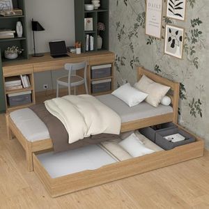 N-Wood N01 Eenpersoonsbed met lade houten 80x190, Gastenbed, Lattenbodem, Onderschuifbed voor kinderen, tieners, seniorenbed, Afgeronde hoeken, Hoogwaardige materialen, Natuurlijk eik