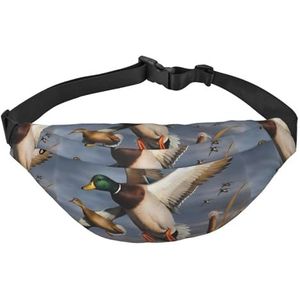 Mallard Duck universele verstelbare riem voor dames en heren, voor wandelen, reizen, hardlopen, grote waterdichte crossbodytas, heuptas, Zwart, Eén maat
