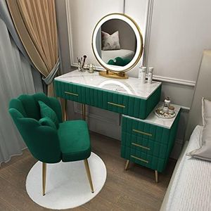 FZDZ Dressoirset met 5 lades bevat: tafelkast, slimme spiegel, fluwelen kussen, make-upkruk, eendelig damesslaapkamermeubilair, eenvoudige moderne stijl (B, desktop 100 cm)