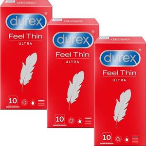 Durex Feel Thin Ultra condooms - Sensi-Fit condooms met 20% dunner materiaal aan het uiteinde voor meer intense sensatie - condoom voor nog meer gevoel (30 (3x10))