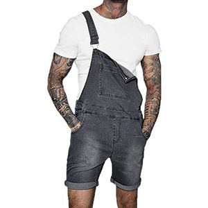 Heren Jean Shorts Denim Tuinbroek Bib en Bretels Overalls Retro Distressed Playsuit Jumpsuit