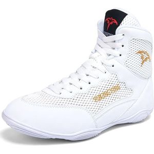 Hiuzylqx Boksschoenen Heren Dames Ademend Lichtgewicht High Top Fitness Sneakers Worstelen voor Volwassenen Training, Competitie,White gold,38 EU