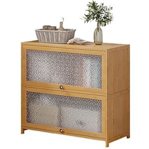 GZDZ 1-5 tier bamboe boekenplank met opklapbare deuren, vrijstaande boekenkast voor opbergboeken, tijdschriften, speelgoed en ornamenten, voor woonkamer kantoor slaapkamer (60 x 32 x 73 cm)