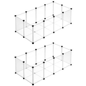 SONGMICS Buitenren met bodemplaat, set van 2, box, cavia's, omheining, van kunststof, omheining voor hamsters, konijnen, egel, 125 x 63 x 42 cm, wit LPC001W02