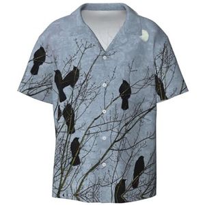 OdDdot Zwarte kraai vogels print heren button down shirt korte mouw casual shirt voor mannen zomer business casual jurk shirt, Zwart, XXL