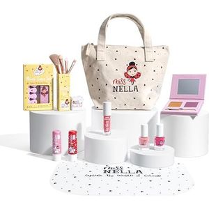 Miss Nella Make-up- en nagellakset voor kleine meisjes, hypoallergeen, dermatologisch getest, niet giftig, make-uptas van canvas, veilig en grappig (It's My Party Pink)