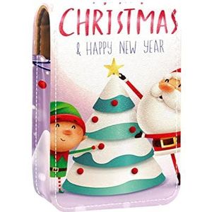 Kerst Kerstman Boom Sneeuw Nacht Lipgloss Houder Lippenstift Case Draagbare Mini Lipstick Opbergdoos Reizen Lipstick Organizer Case met Spiegel voor Vrouwen, Meerkleurig, 9.5x2x7 cm/3.7x0.8x2.7 in