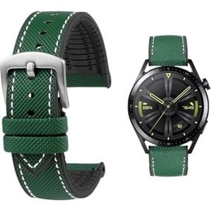 Fit for Longines Seiko water ghost Hamilton serie nylon rubber Onderkant horlogeband 20mm 22mm 23 Band mannen zachte Waterdichte Polsband (Color : Green White silver A, Size : 21mm)