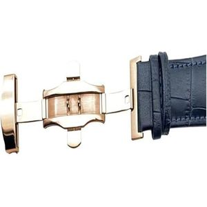 Kijk naar bands Horlogebanden Leren armband Donkerblauwe horlogeband Vlindersluiting Horlogeband Horlogeband Vervangingsband Duurzaam (Color : Blue Rose Clasp, Size : 19mm)