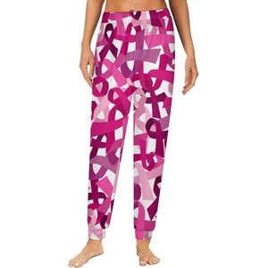 Roze lint borstkanker bewustzijn dames pyjama lounge broek elastische tailleband nachtkleding bodems print