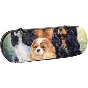 MIJKO Zwart Gouden Cavalier King Charles Spaniel, Etui PU Lederen Potlood Pouch Grote Capaciteit Potlood Pen Case Cosmetische Tas, zoals afgebeeld, Eén maat